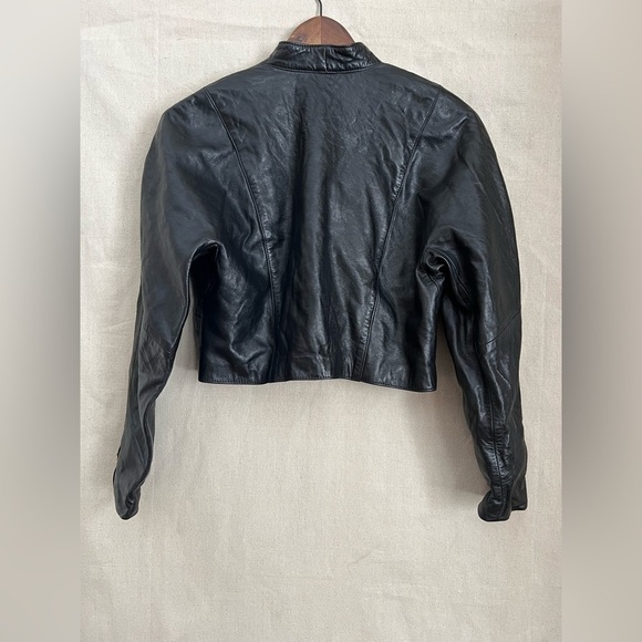 Vintage Mondi 80s Black Leather Jacket & Shorts Set – Gold Buttons, Size 38/36​ - Picture 3 of 16